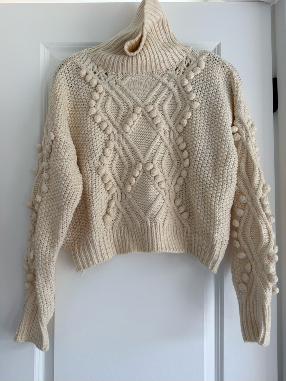 Forever 21 Cream Cable Bobble Turtleneck Sweater